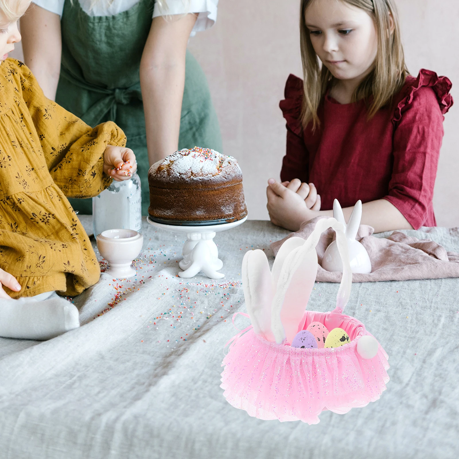 

Easter Bunny Flower Basket with Handle Sturdy Woven Storage Basket for Treats Flowers Petals Easy Carry Festival Celebration