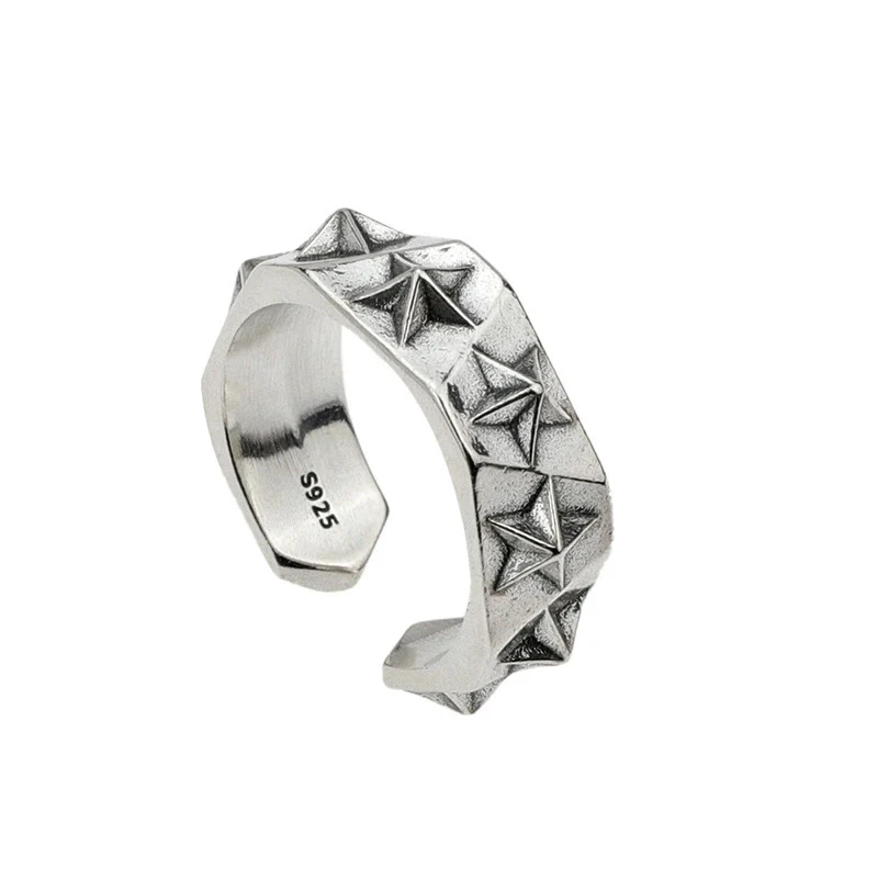Fashion Thai Silver Pentagram Ring Hip-hop Multi Sided Rings Opening Finger Jewelry for Men and Women KOFSAC