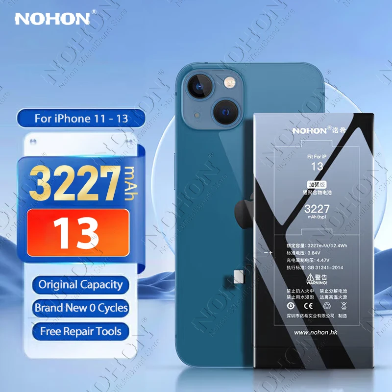 NOHON 3227mAh Battery for iPhone 13 Pro Max Mobile Phone Bateria for IPhone 11 12 Mini High Capacity Replacement Battery