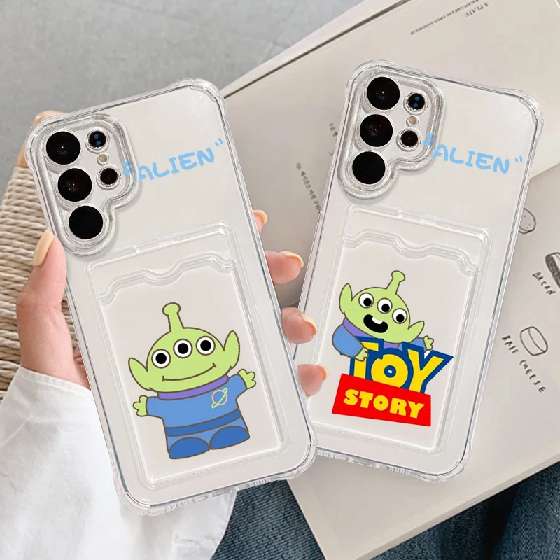 

Alien Toy Story Disney For Samsung S24 S23 S22 S21 S20 Ultra FE Plus A55 A53 5G Photo Card Bag Transparent Back Phone Case