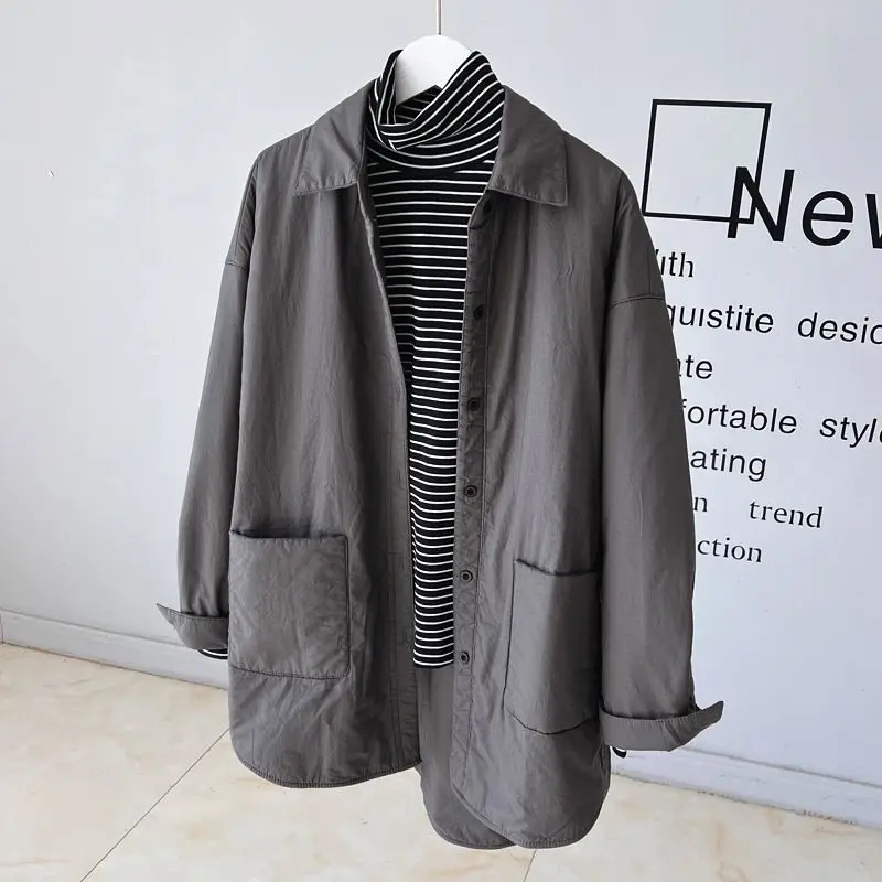 Autumn and Winter New Women's Down Cotton Jacket Commuting Polo Collar Shirt Jacket