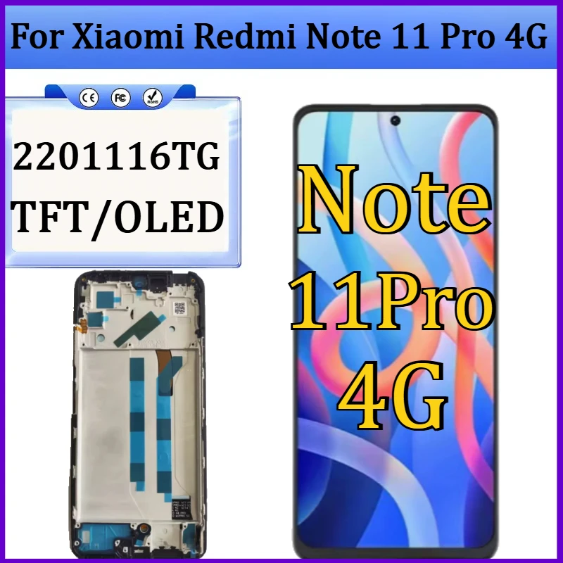New TFT/OLED for Xiaomi Redmi Note 11 Pro 2201116TG Lcd Display Digital Touch Screen with Frame for Redmi Note 11 Pro 4G