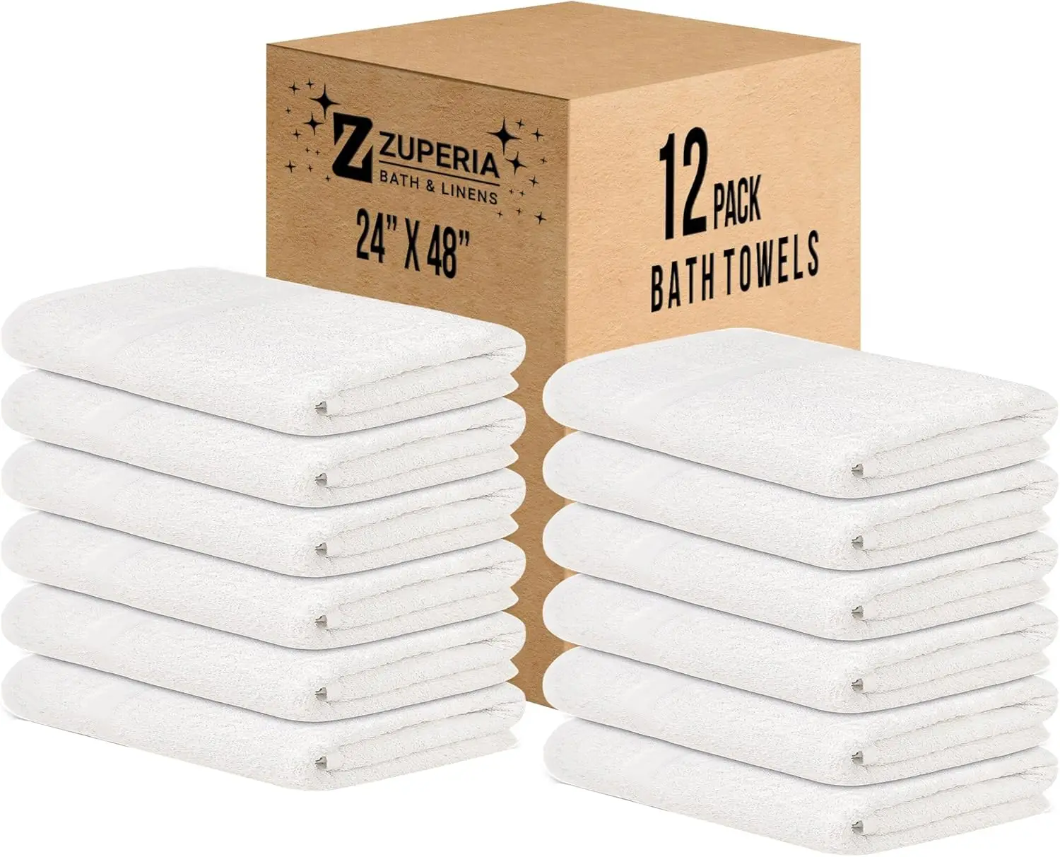 White Bath Towels Bulk - 24 x 48 Inches, 100% Cotton Economy Light Weight Towels for Commercial Use