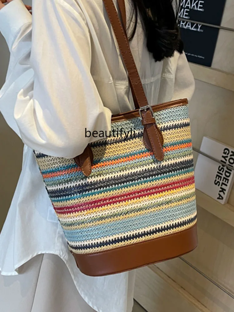 

Retro Fashion Hand Carrying Woven Bag Simple Casual Straw Bag Niche Fashion All-Match Shoulder Bag