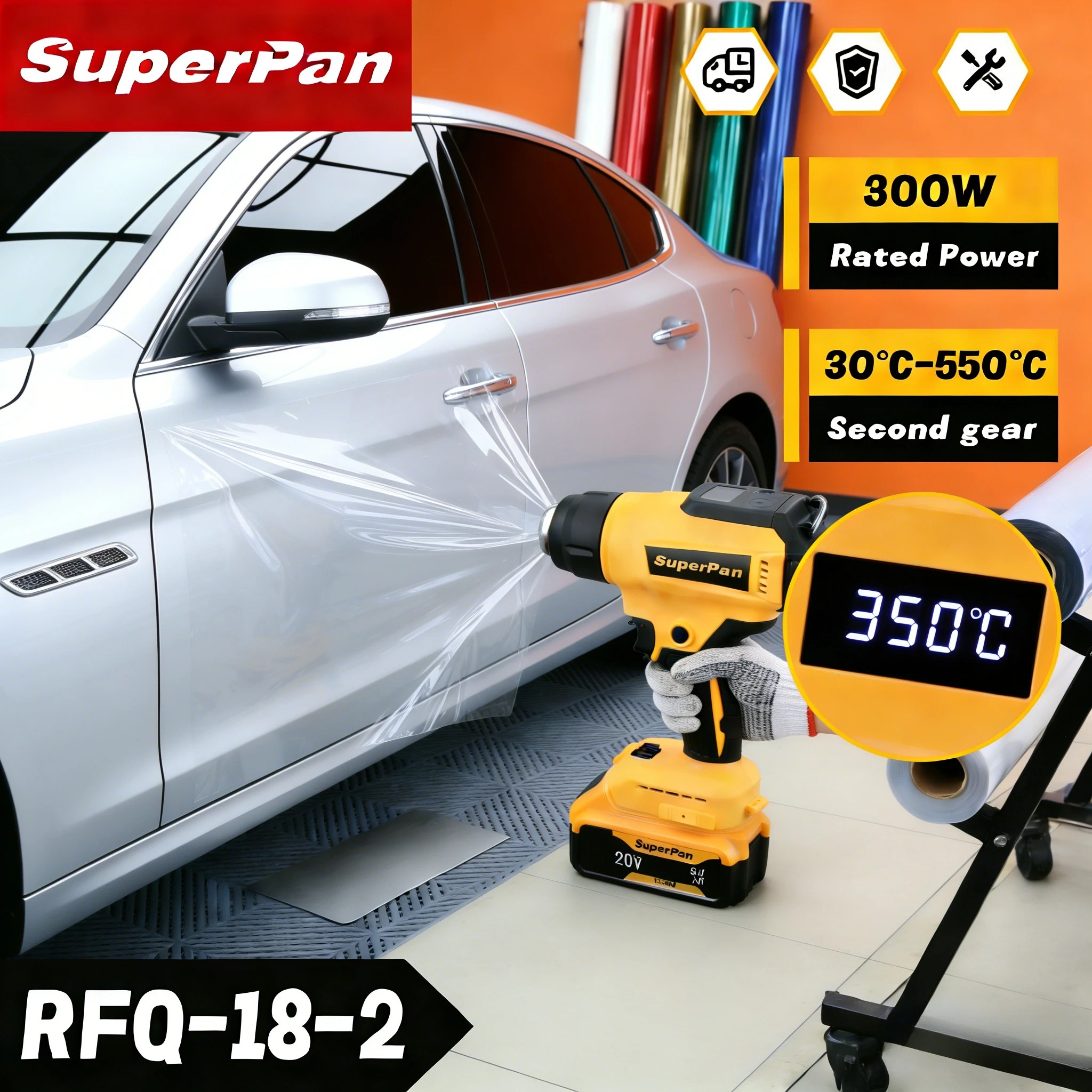 

Беспроводной термофен SuperPan, промышленный термофен 18В RFQ-18-28, для термоусадочной пленки, размораживания, мощный инструмент для аккумуляторов Dewalt 18В