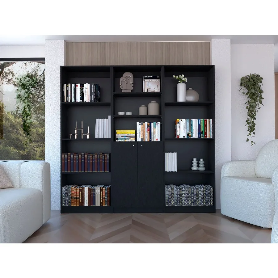 

Black 3 Piece Living Room Set with 3 Bookcases