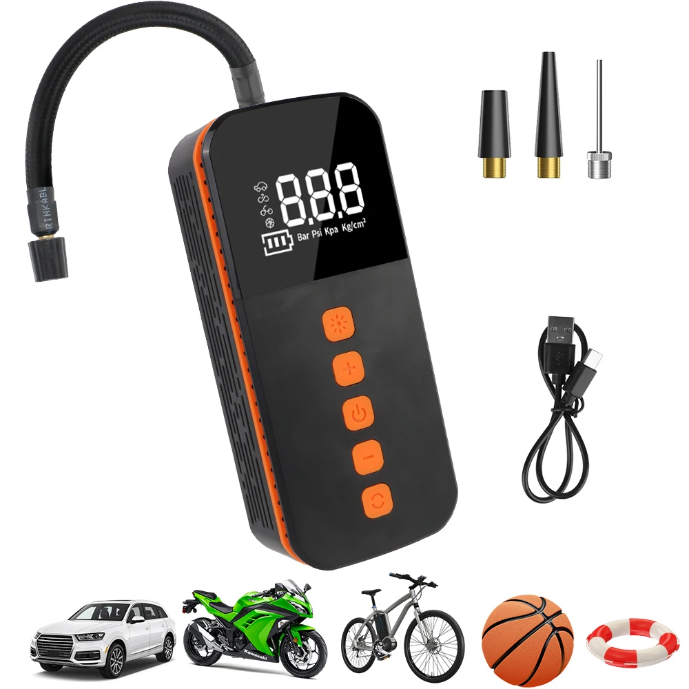 Digital Portable Tire Pressure Gauge Air Compressor With LED Light 17L/min Wireless Portable Inflator Tire Air Pump LCD Display