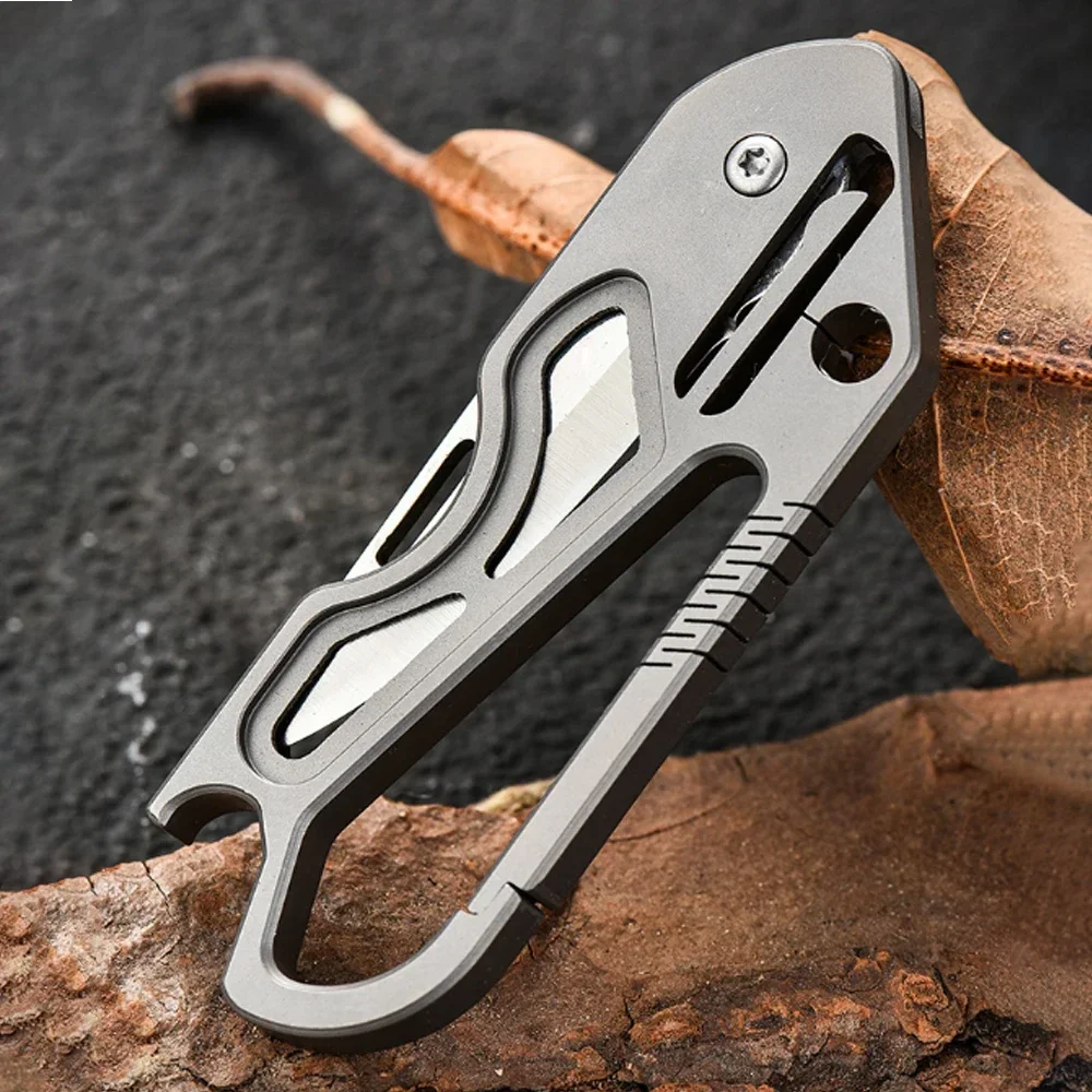 EDC Titanium Alloy Portable Keychain Folding Knife Outdoor Camping Self-defense Keychain Knife High Hardness D2 Blade