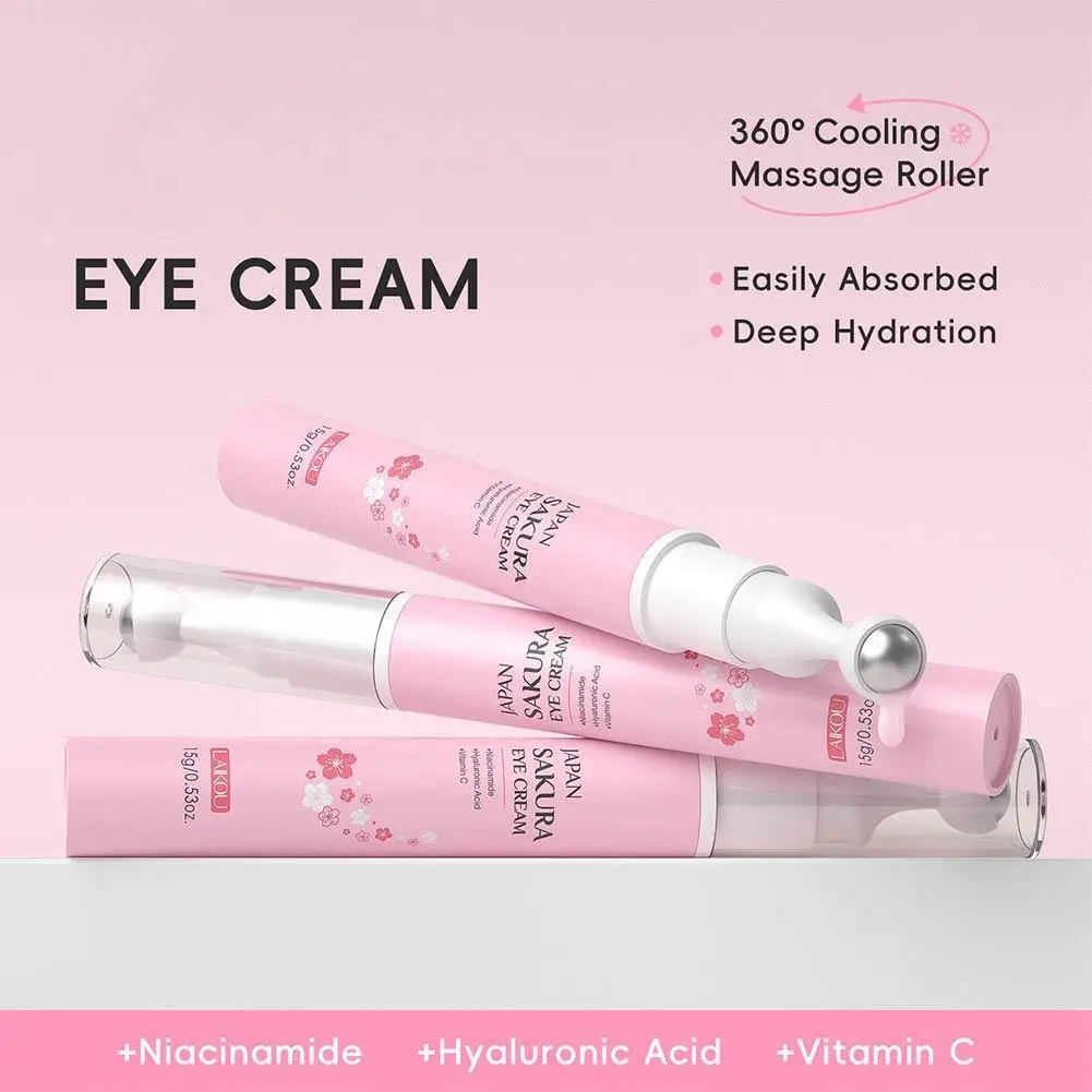 

Sakura Anti- Wrinkle Eye Cream With Roller Ball Quick Drying Hydrating Hyaluronic Acid Refreshing Eye Serum 15ml