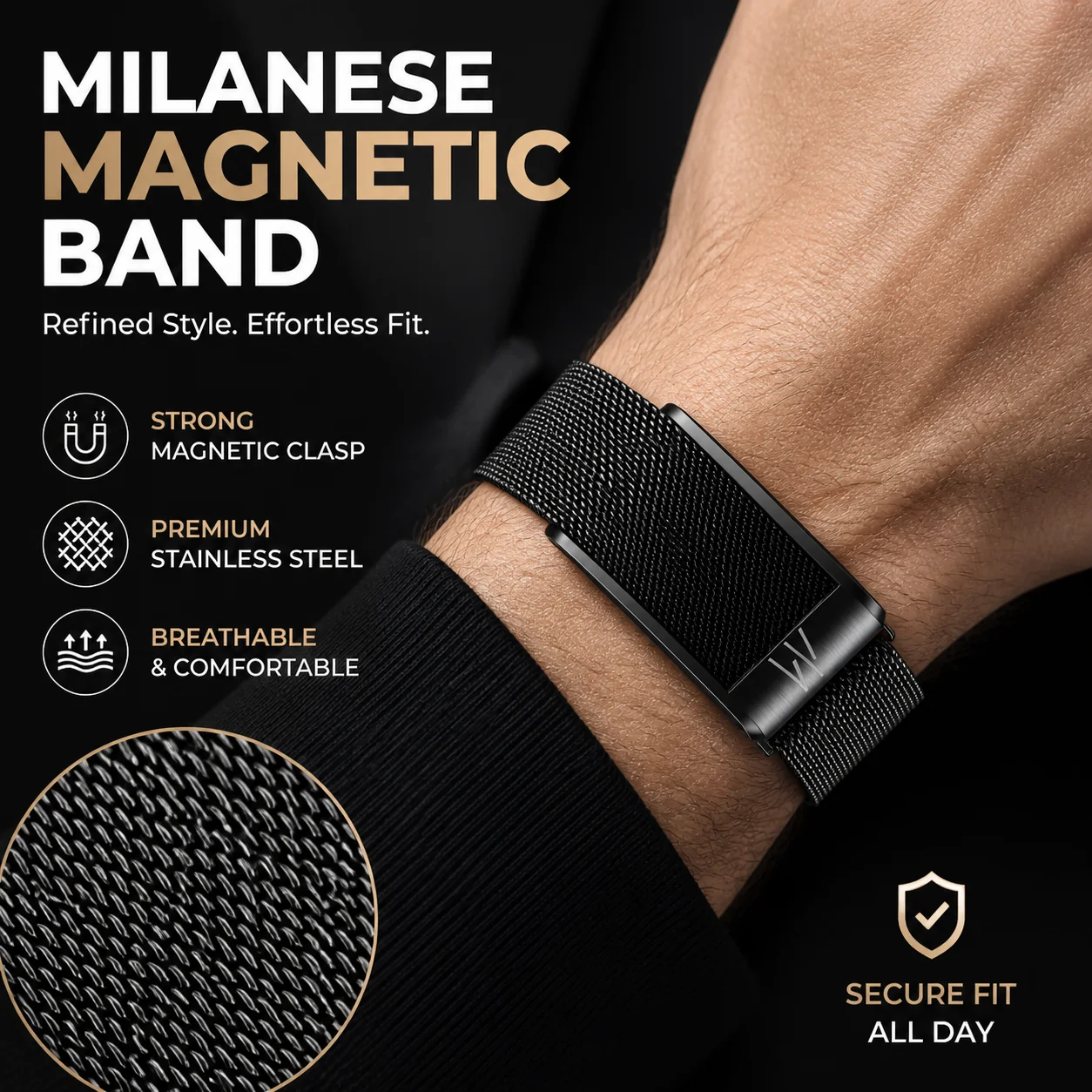 For WHOOP 5.0 MG Milanese Stainless Steel Band Magnetic Clasp Cool Touch Summer Replacement Wrist Strap Odor Resistant Sport