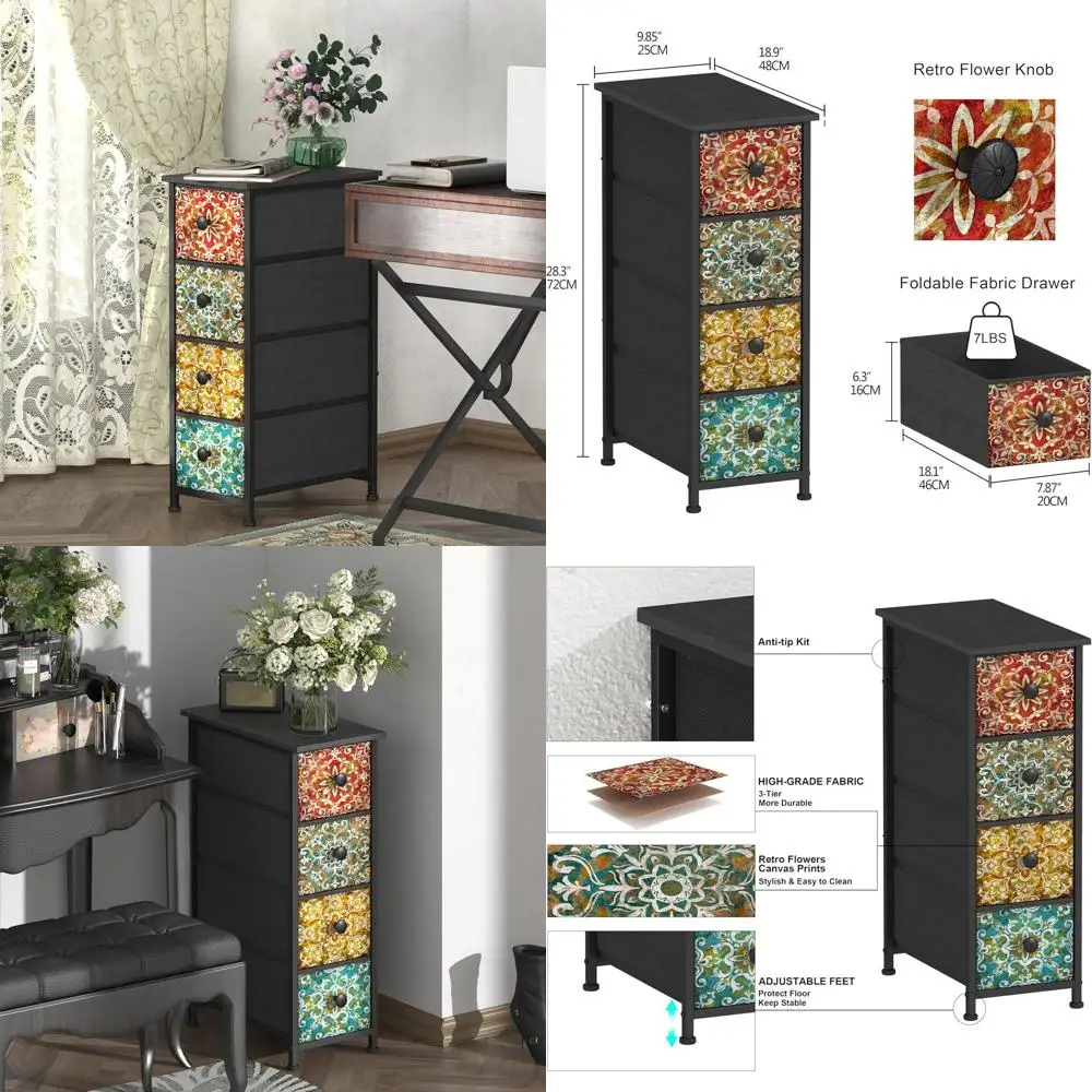 Slim Boho Mandala Chest for Narrow Spaces: Ideal Storage for Bedroom or Living Room