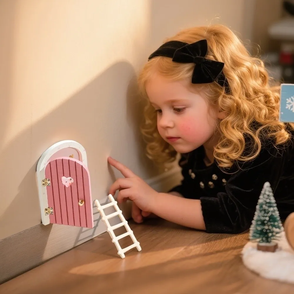 Ornaments Dollhouse Wood Fairy Elf Door Mini Home Decorations Craft Ornaments Cartoon Elf Door Gift Tooth Box Mini Fairy Door