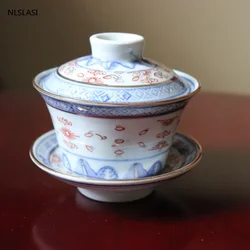 Jingdezhen Ceramic Sancai Gaiwan Teacup handmade Tea Bowl set Chinese Tea Tureen Porcelain Teaware Accessories Drinkware
