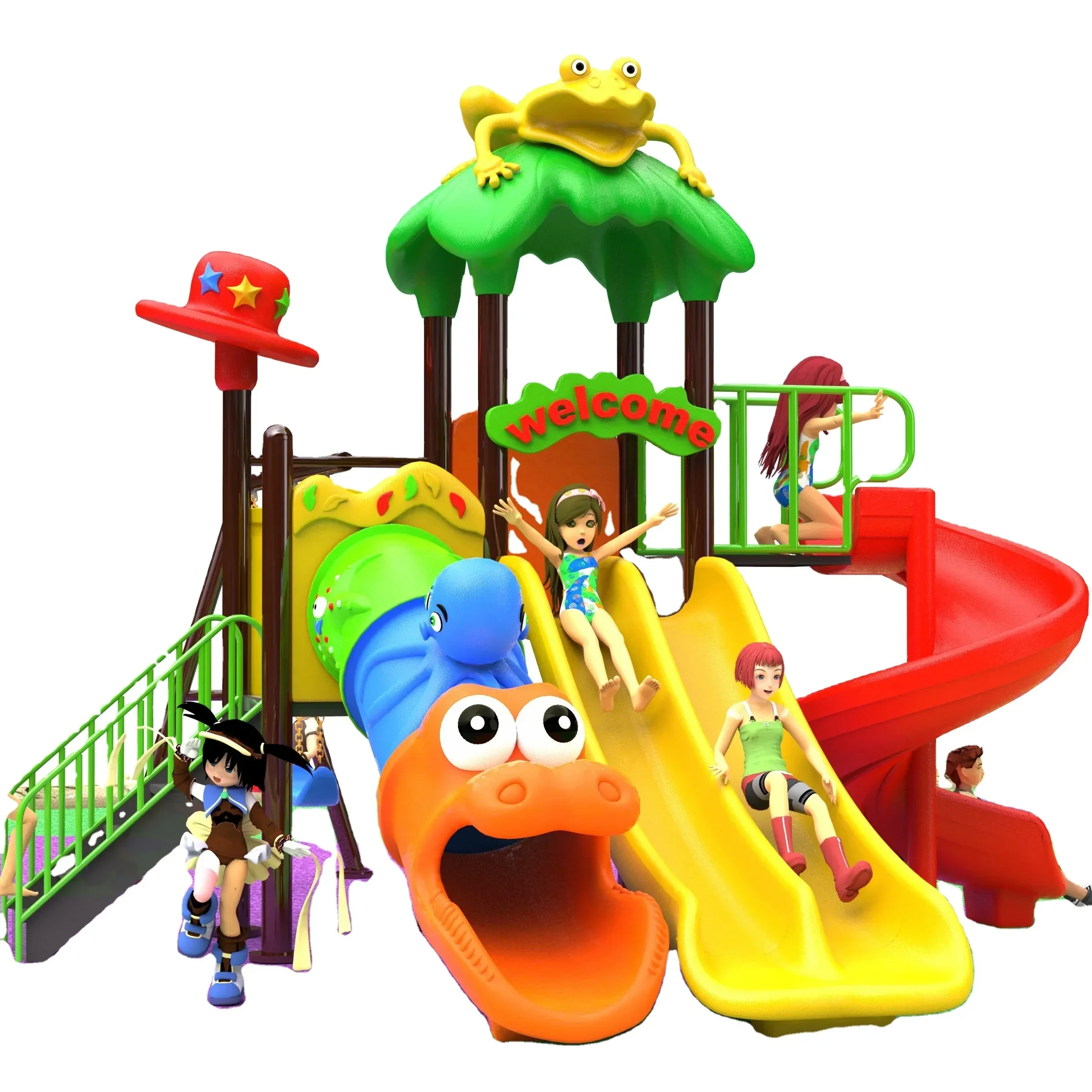 Multi-functional Kids Slides and Swing Children Slide Plastic Outdoor Preschool Playground Outdoor Equipment