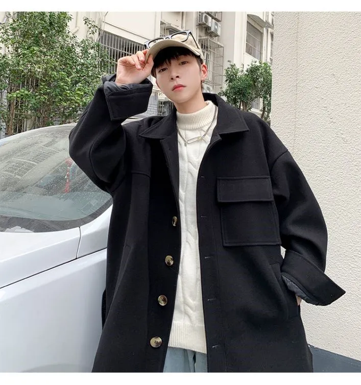 

Мужская накидка с капюшоном из шерстяной смеси, свободного кроя, удлиненная, объемная, просторная, теплая