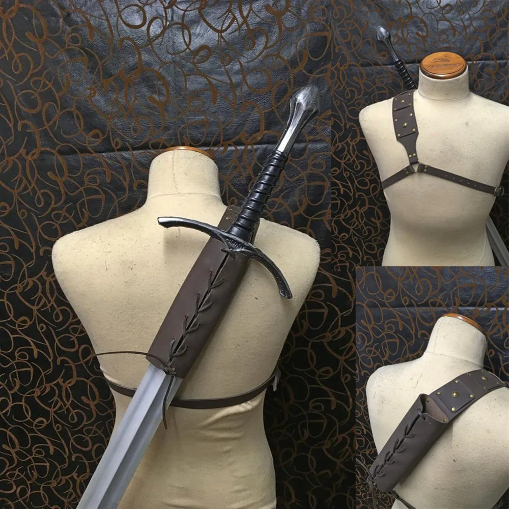 ยุคกลางดาบไหล่กลับ Sheath Scabbard กบสำหรับชาย Larp ชุดนักรบ Rapier หนังสายคล้องคอ Holster