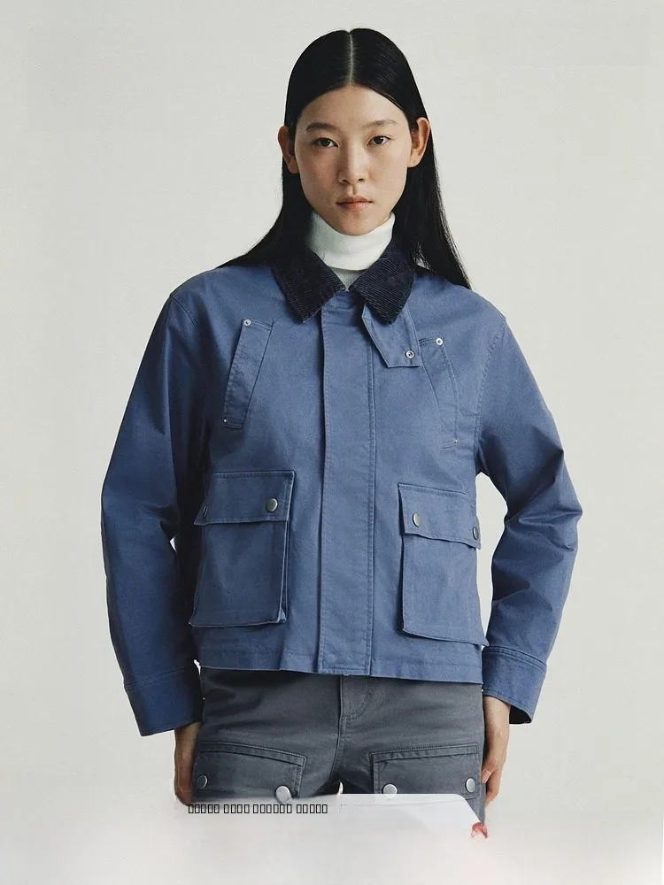 

Женская вельветовая куртка H&M с отложным воротником и клетчатым узором, модель 37299, приталенная, на молнии, из смесового хлопка, для работы