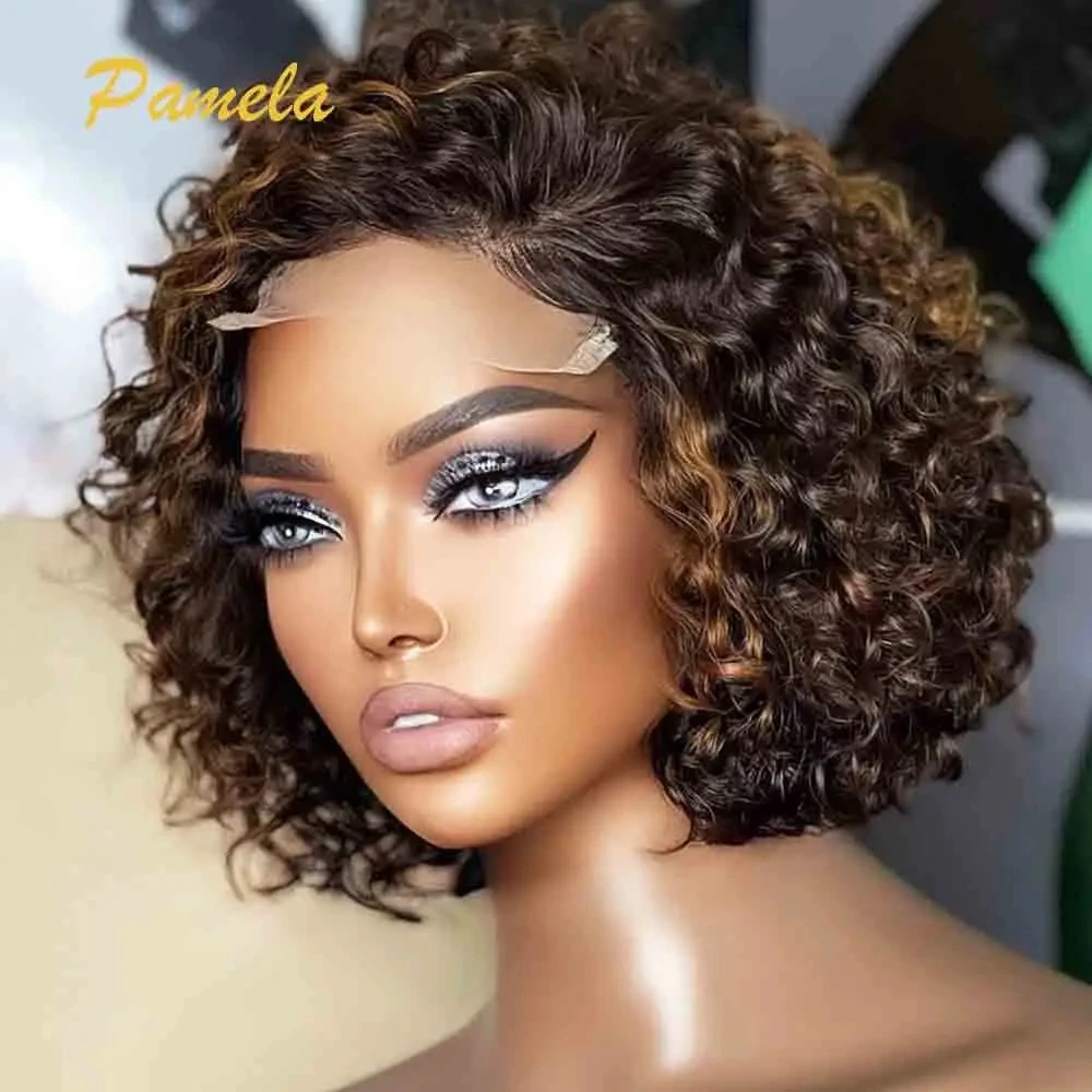 Highlight Blonde Short Bob Glueless Wig Human Hair Ready To Go Colored Curly Bob 13x4 Transparent Lace Front Wig For Women