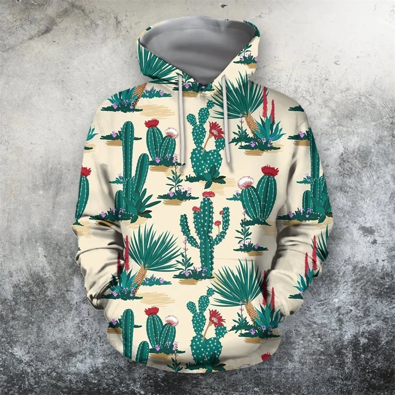 Harajuku Men's Sweatshirt 3D Cartoon Cactus Graphic Printing Casual Hoodie Autumn Oversized Clothing Oversized Hooded Pullovers