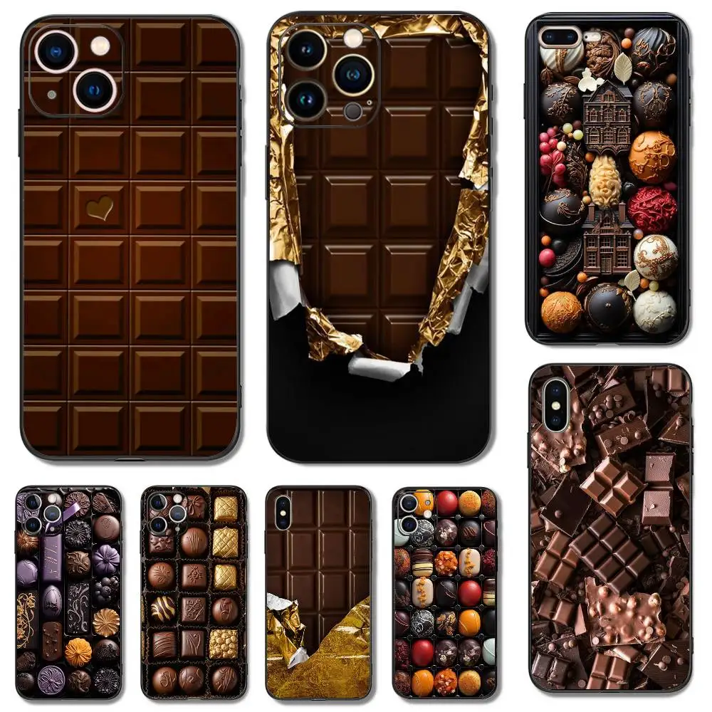 Funda de Silicona Suave para iPhone 17, 16, 15, 14, 13, 12, 11, Pro, X, XS, Max, XR, Plus, Mini, con Diseño de Chocolate Nutella, Negra, Antigolpes, TPU