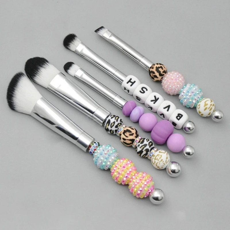 5 Pcs DIY Beaded Makeup Brush Set Metal Handle Eyeshadow Brush Easy to Use Dropship