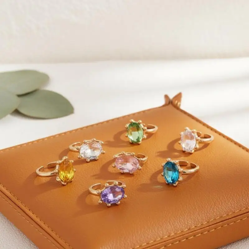 Elegant Geometric Rhinestone Opening Rings for Women Shimmering Colored Gemstone Jewelry for Valentine's Day Gift