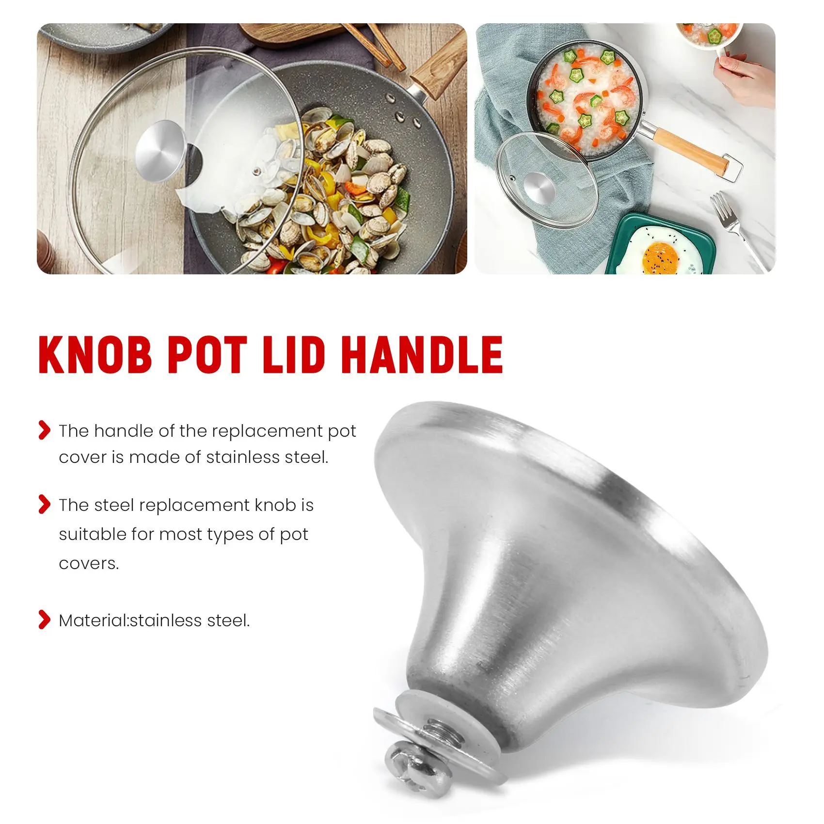 스테인리스 스틸 교체 손잡이, 더치오븐 손잡이, 냄비 뚜껑 손잡이, 르 크루제, 알디, 로지, 네덜란드 에나멜, 4 세트