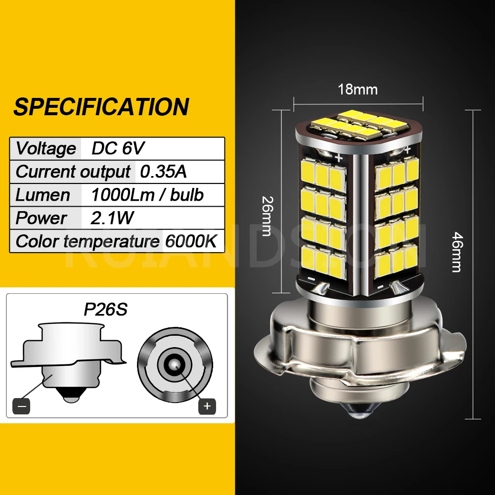 1pc P26S P30S LED Motorcycle Headlights Lamp LED Motorbike UTV ATV Light 6V 12V 12-80V White 56SMD 2835 Chips
