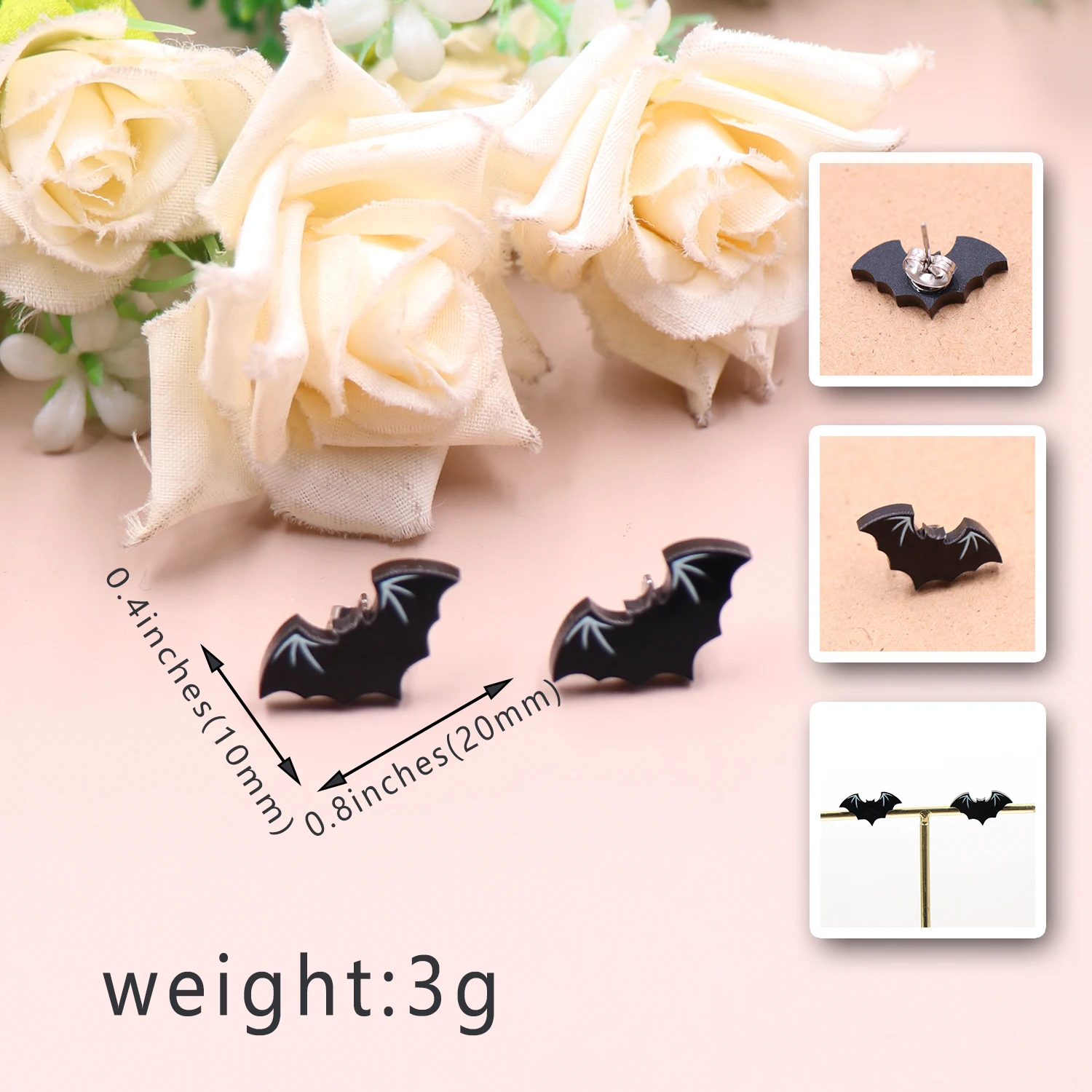 1Pair New product CN Stud earring Bat marble black TRENDY Hallween Acrylic Jewelry For women