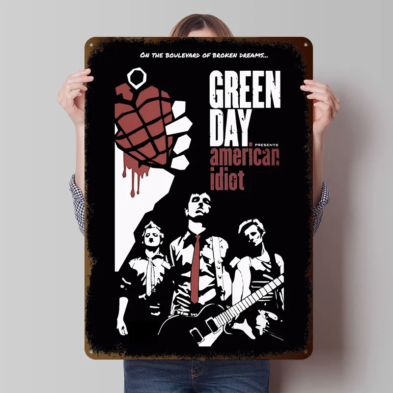 Green Day American Idiot Tinplate Poster Custom Wall Art Vintage Metal Signs Retro Tin Plaque for Home Decorations Living Room