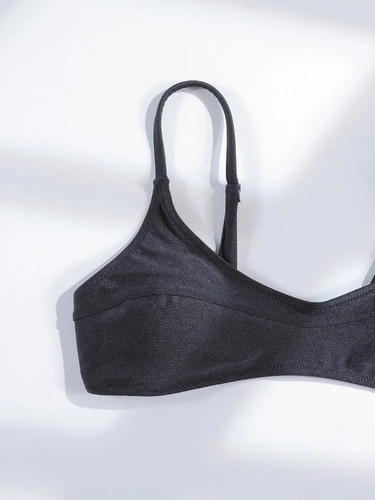 Rinade String-Bikini, Push-Up-Bikinis, schwarze, einfarbige Badebekleidung, hoch geschnittener Badeanzug, sexy Badeanzüge, Urlaubs-Badeanzug, zweiteilige Strandbekleidung – Detail 4