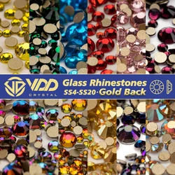 VDD 1440Pcs SS4-SS20 Glass Crystal Non-Hotfix Rhinestones Gold Flatback Glitter Stones For Nail Art Accessories DIY Decoration