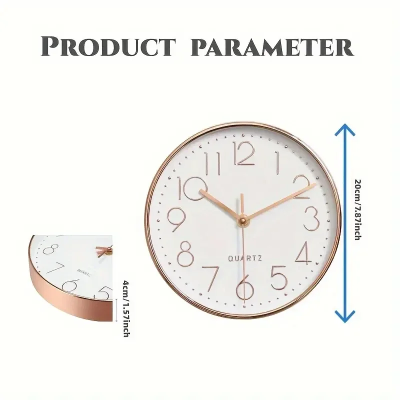 8 Inch Silent Quartz Wall Clock, round Three-dimensional Digital Modern Wall Clock, Not Ticking Wall Clock, Bedroom Living Room