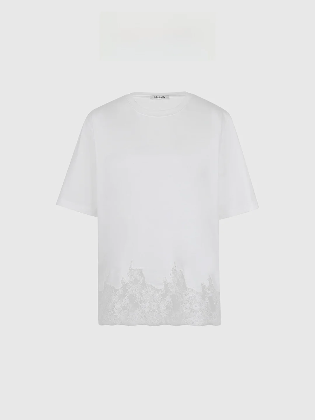 Backatone White Lace Splice T-shirt Minimalist Style Long Sleeve Cotton Men's round Neck Regular Length Spring Summer Fashion