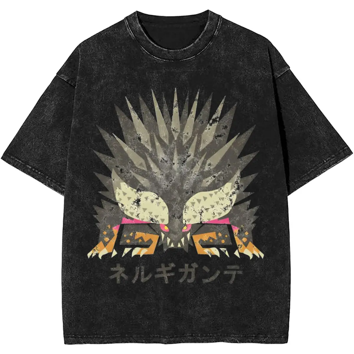 Printed Monster Hunter World Nergigante Kanji Icon T Shirts Outfit for Men Women game Washed Tee Shirt Harajuku T-shirt