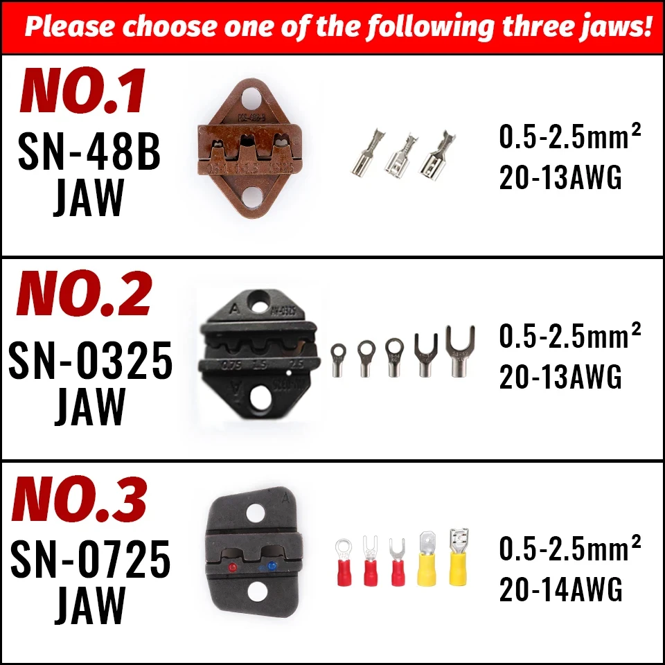 SN Crimp Pliers Jaws Plug Tube DuPont Insulated Non-Insulated Terminals 28B 48B Jaw Adapter Crimping Tool Replaceable Dies sets