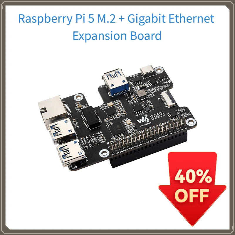 Raspberry Pi 5 PCIE RJ45 Gigabit Adapter 3-Port USB HUB Plug and Play for NAS/Server