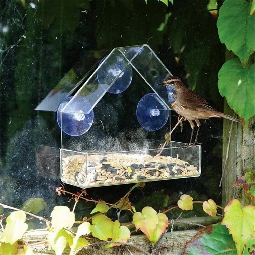 Bird Feeder Acrylic Transparent Window Bird Feeder Tray Bird House Pet Feeder Suction Cup Installation House Type Feeder