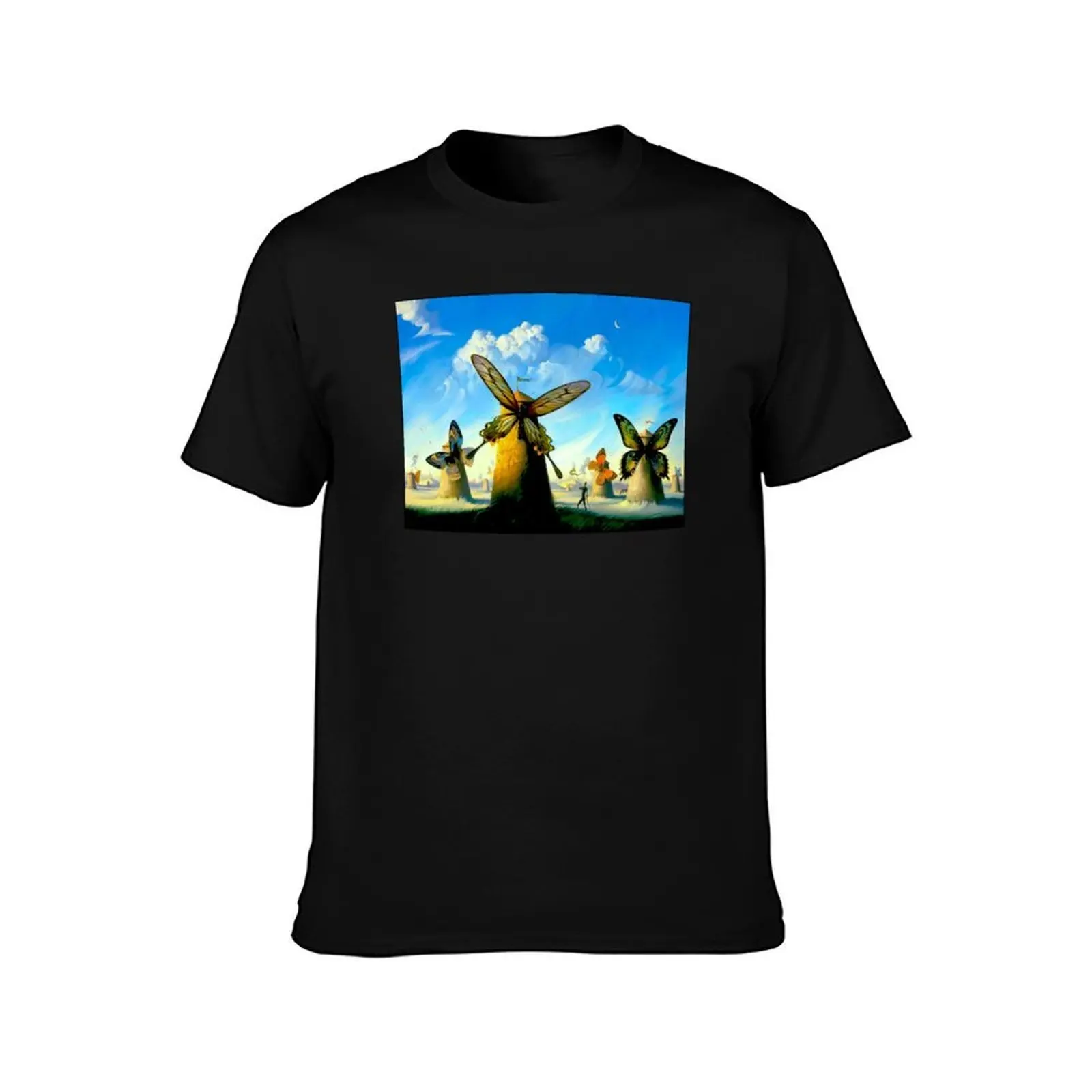 BUTTERFLY WINDMILLS : Vintage Abstract Print T-Shirt, Summer Casual Cotton Tee, Oversized Streetwear Tops, Vintage Graphic Print