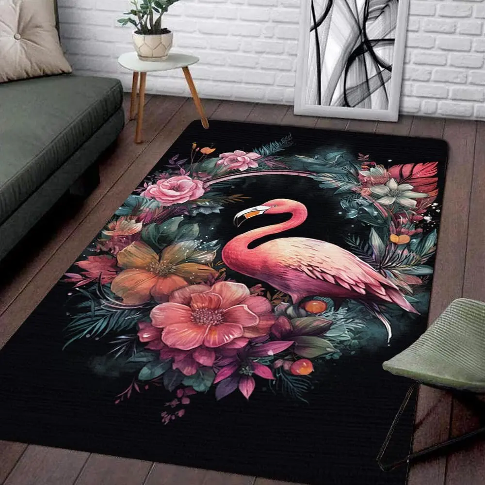 Watercolor Flamingo Tropical Floral Leaves Bath Mats Non-Slip Microfiber Soft Plush Doormat Decor Bathroom Rugs for Bedroom Mat