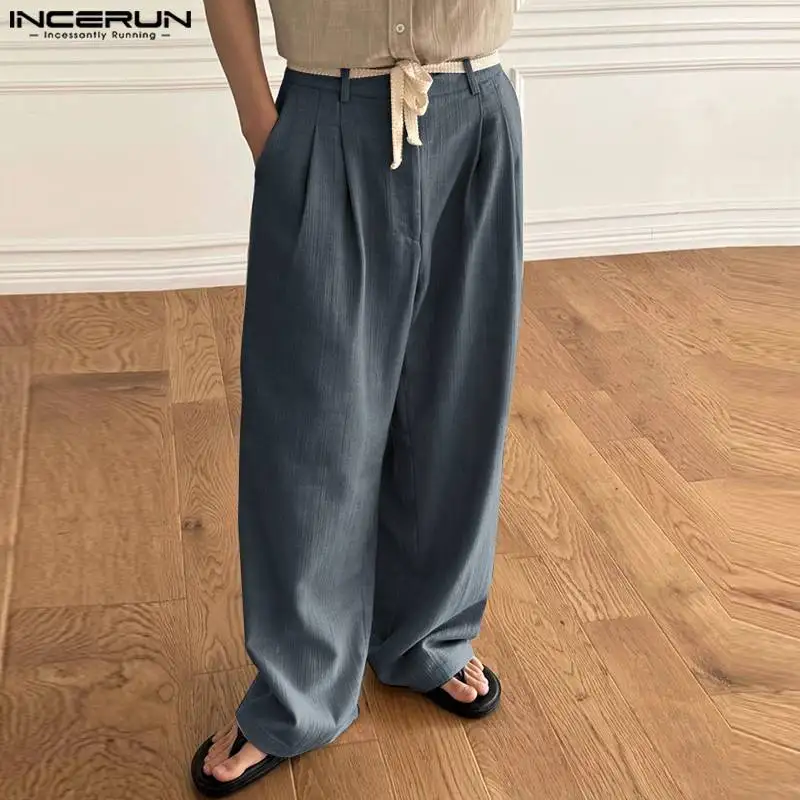 

INCERUN Summer Autumn Men Pants Solid Color Long Pants Wide Leg Trousers Casual Party Men Clothing Streetwear Oversized S-5XL