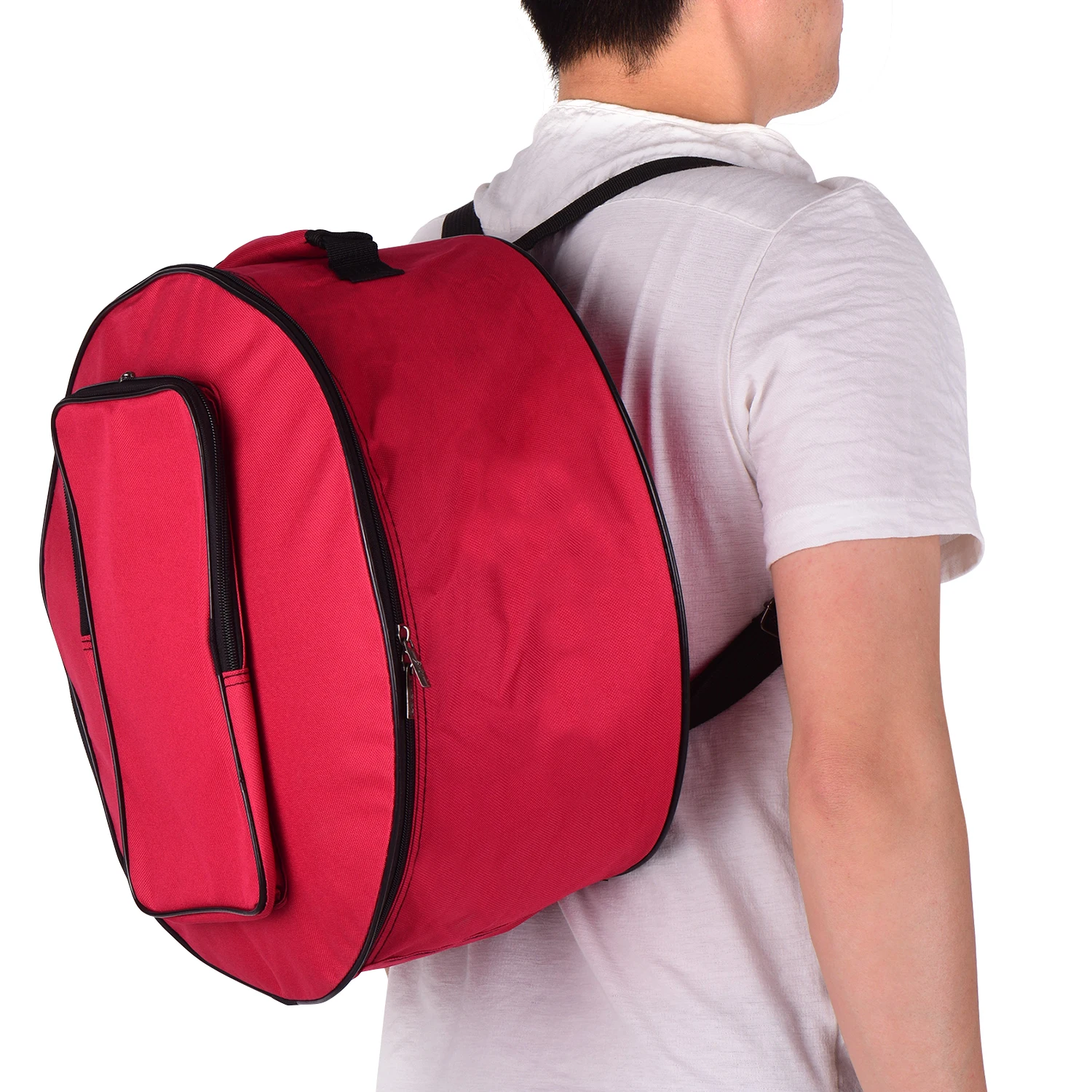 Compact Snare Drum Bag Backpack Case with Shoulder Strap Outside Pockets Musical Instrument Accessory Red