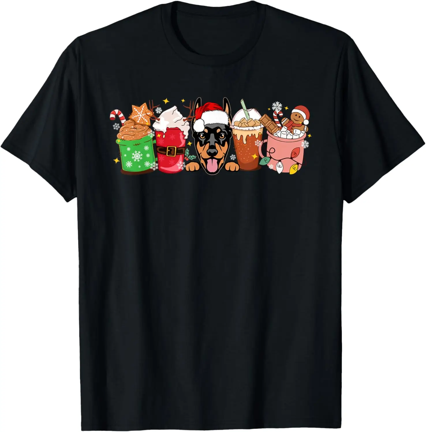 Doberman and Coffee Lover Mom Dad Christmas New Year Graphic T-Shirt