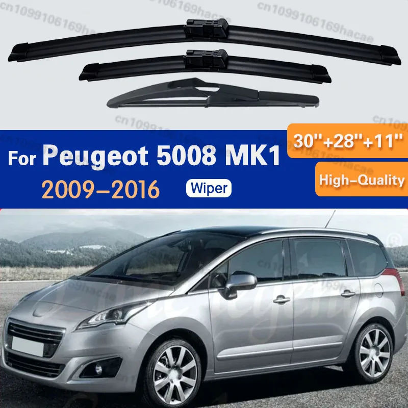 For Peugeot 5008 MK1 2009 - 2016 Wiper LHD Front & Rear Wiper Blades Set Windshield Windscreen Window Brushes 30
