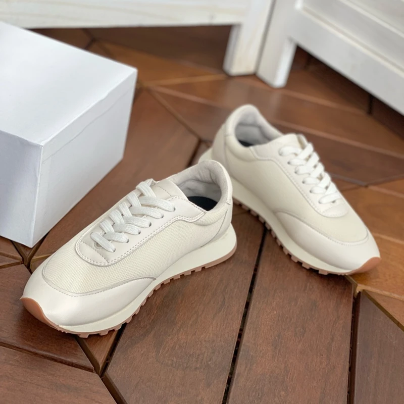 Maxdutti Nordic Sneakers Shoes Minimalist Fashion Women's Retro Color Blocking Lightweight Genuine Leather Vulcanized Shoes