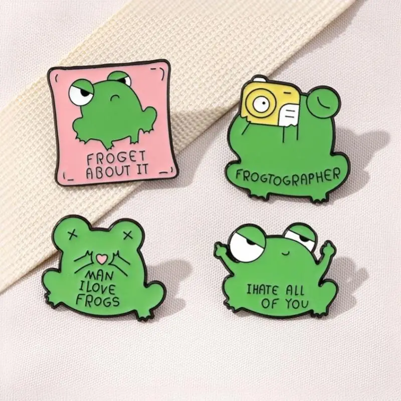Fun English Slogans Cartoon Frogs Enamel Pins Brooches Shirt Collar Lapel Badges Jewelry Accessries Gift