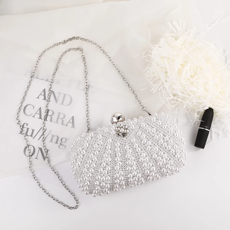 Trendy Pearl Dinner Bag Chain Strap Shoulder Bag Elegant Celebrity Handheld Evening Dress Bag Marriage Party Storage Bag