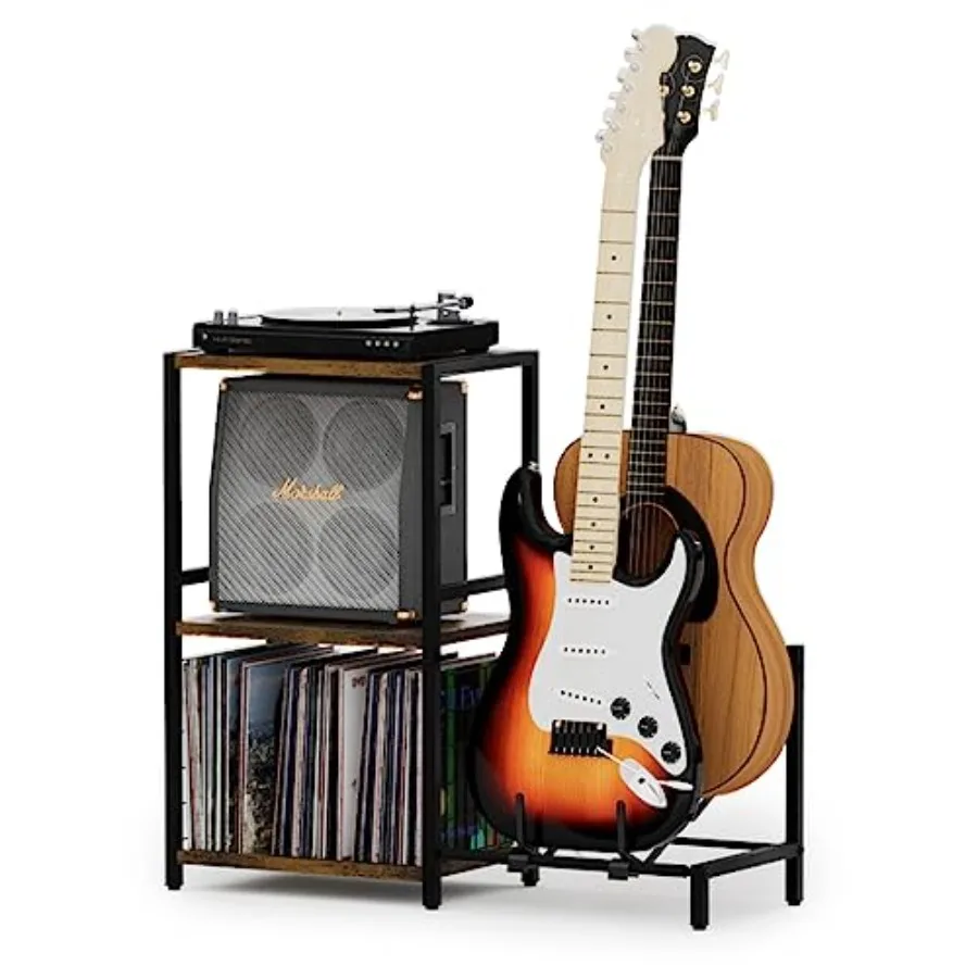 

End Table with Guitar StandRecord Player Stand Vinyl Records Storage 2-Tier Guitar Stand for Acoustic Turntable Stand for Music