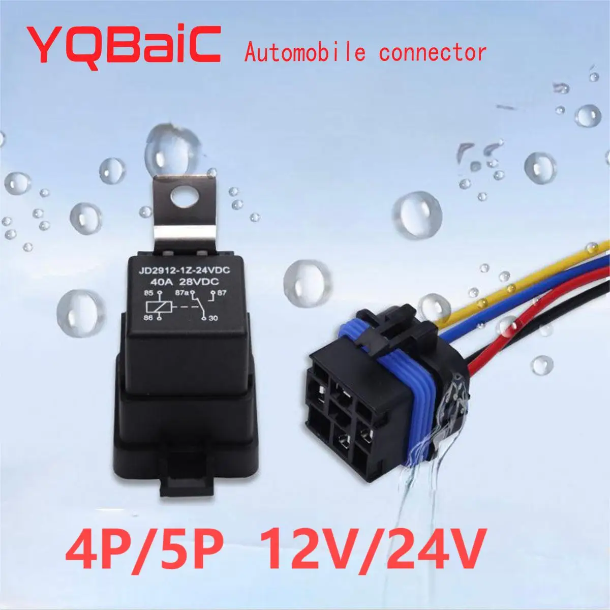 Samochodowy przekaźnik samochodowy Uszczelniony wodoodporny zintegrowany przewodowy przekaźnik samochodowy DC12V/24V 40A 5Pin 4pin + uchwyt z przewodami o długości 150 mm