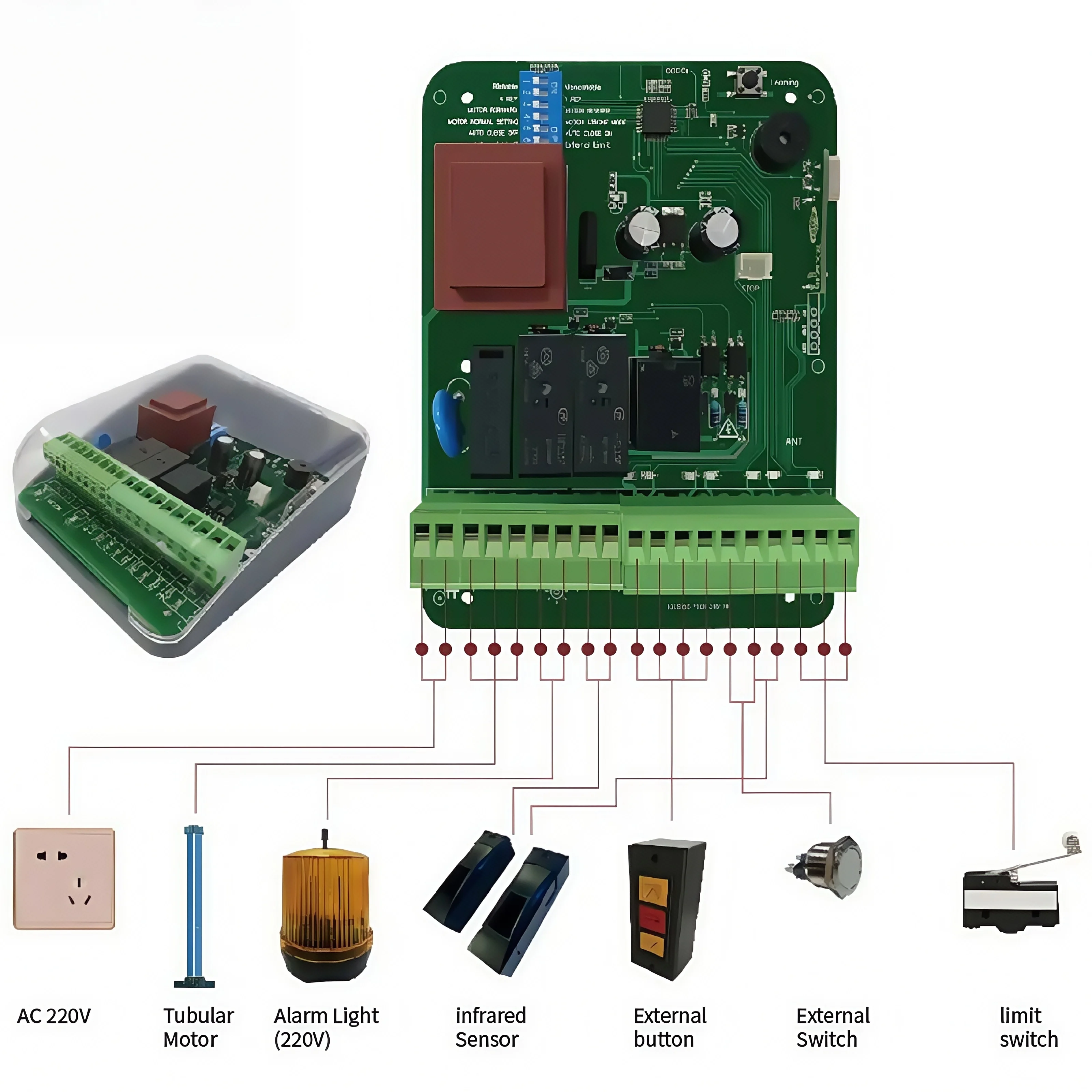 Waterproof Anti-Shock Automatic Roller Shutter Controller Board with 4 Buttons 433.92mhz Rolling Code for Garage Use